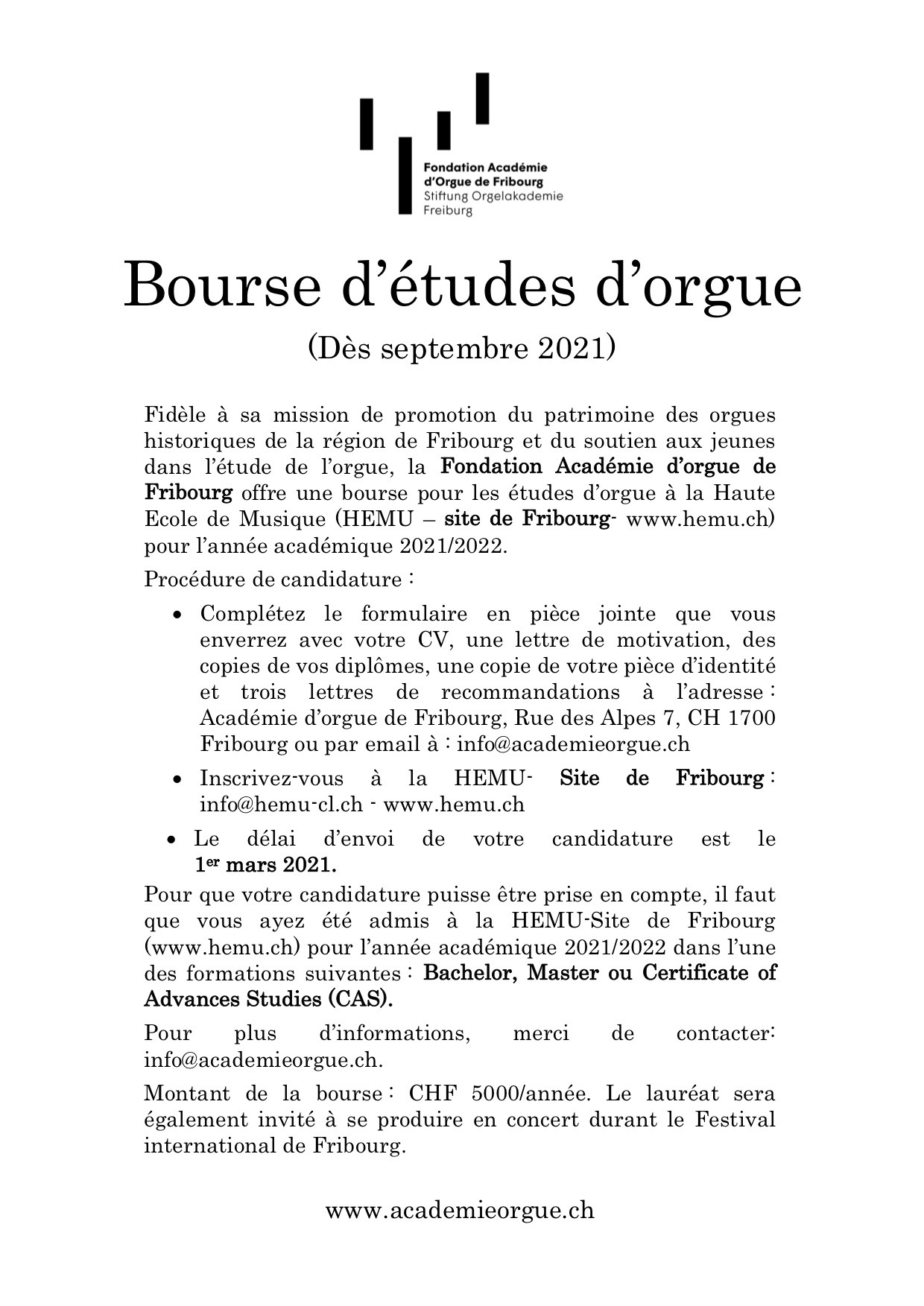Image Bourse d'études d'orgue 2021/22